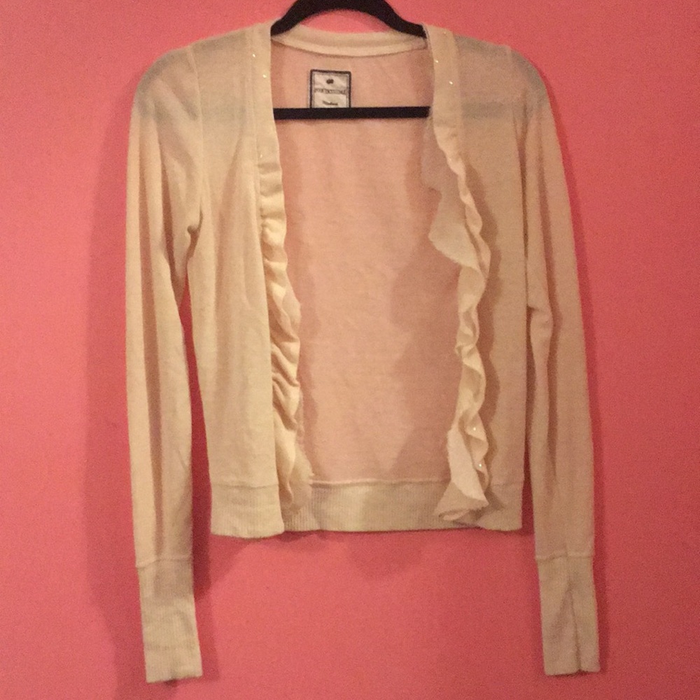 warm ruffled cardigan